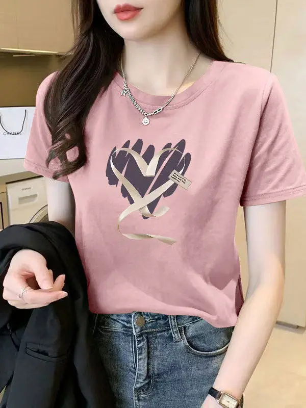 

Casual Style Short Sleeve T-Shirt Women's Summer Fashion Belly Covering Large Size Trendy Anti-Aging Meat Covering Top Ladies...