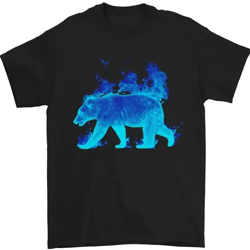 A Blue Flame Grizzly Bear Mens TShirt 100% Cotton