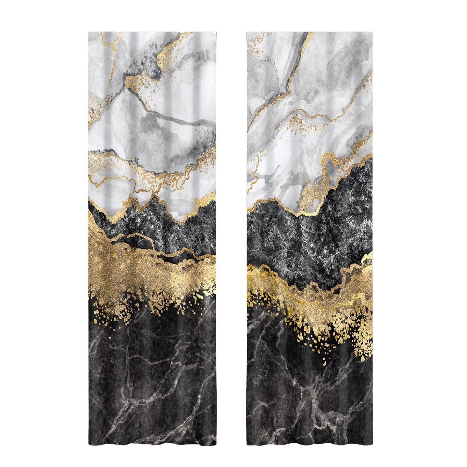 Marble Pattern Digital Print Blackout Curtain Two Panels Convenient Assemble
