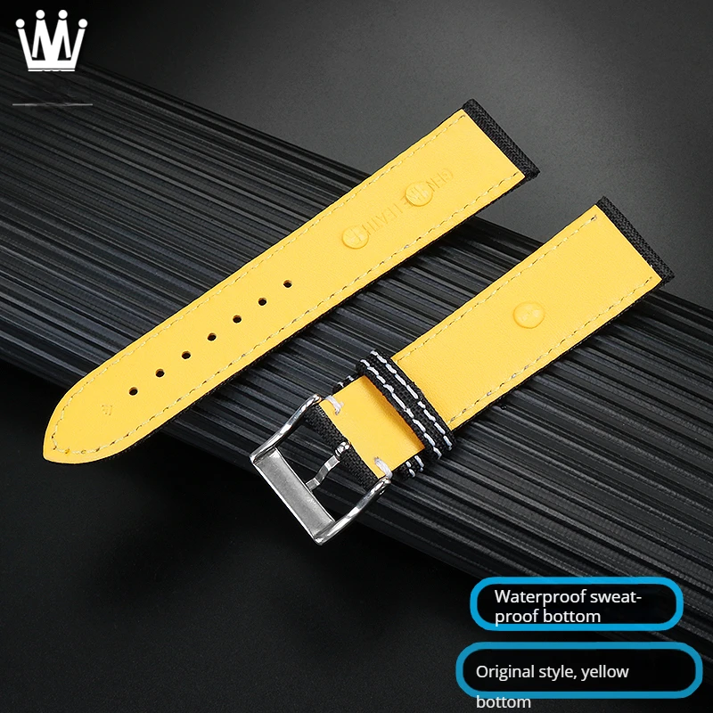 For Breitling Avenger Deep Dive Seawolf Super Ocean band Yellow Wolf nylon leather watch strap 22m 24mm men\'s watchband bracelet