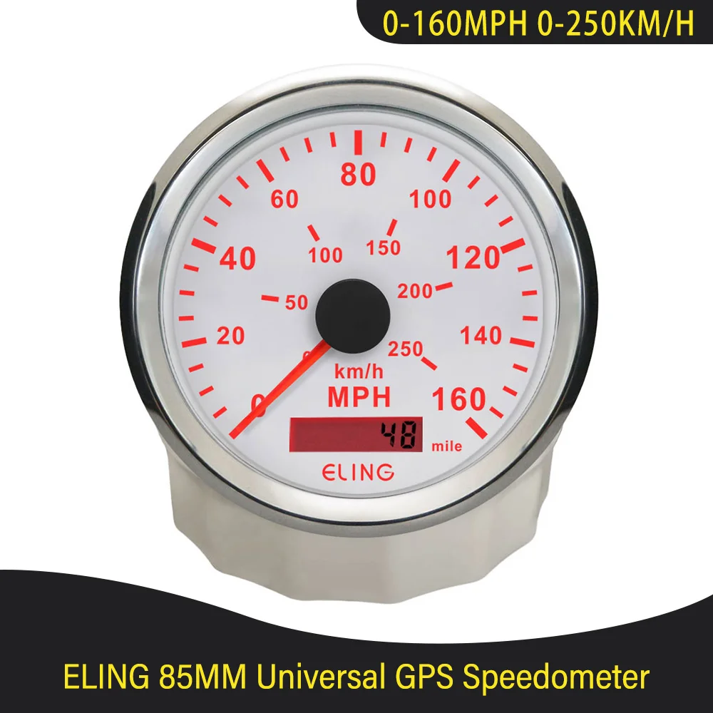ELING Waterproof 85mmPS Speedometer 0-40MPH 0-80MPH 0-160MPH Total Mileage Adjustable with Backlight 12V 24V for Truck Yachts
