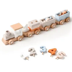 Baby Wooden Train Birthday Montessori Toys Baby Educational Toys Wooden Trolley Game Boys And Girls 1 2 3 4 5 Baby Learning Toy