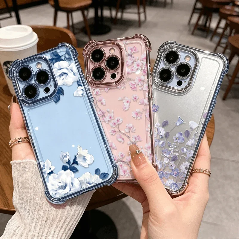 Case For Samsung Galaxy S26 Edge S24 S25 Ultra S23 Plus S24FE S25FE Soft Small Flowers Transparent Painting Shockproof Cover
