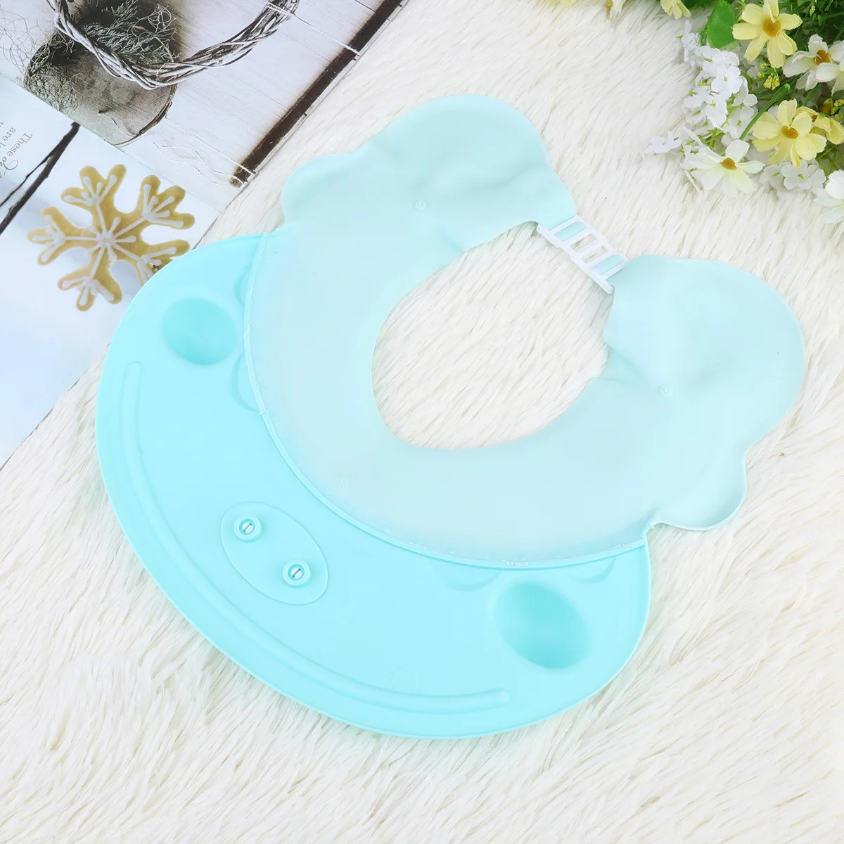 Chapéu de banho ajustável para bebês, à prova d'água, céu azul, desenho animado, shampoo, protetor de ouvido, touca de banho para crianças