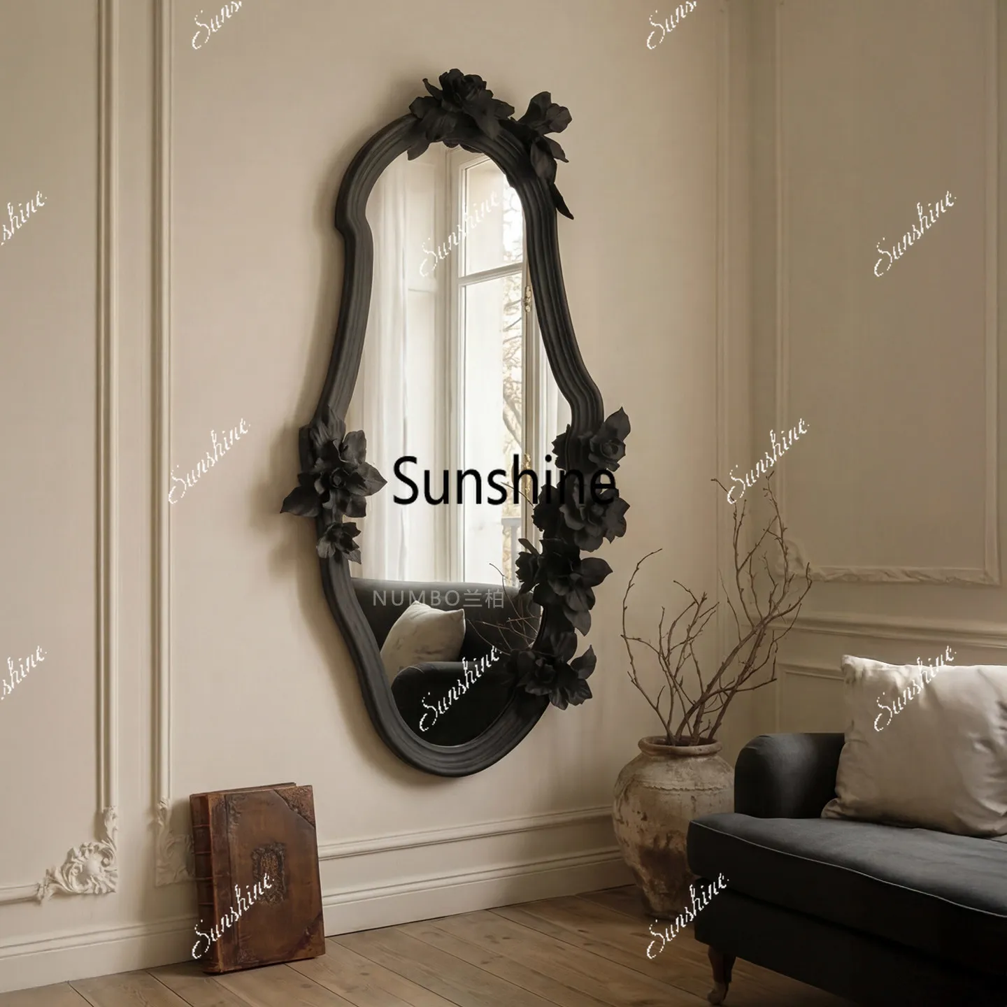 French full-length mirror special-shaped clothing store thin wall-mounted mirror
