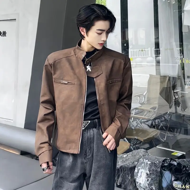 Giacca a spalla corta in pelle scamosciata da uomo primavera e autunno Maillard Wear Giacca da volo per tuta da motociclista retrò americana