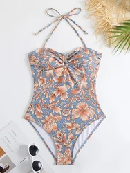 2026 Floral Halter Swimsuit U Neck Monokini Women One Piece Sexy Swimwear Female Beachwear Bathers Bathing Swimming Swim Suit