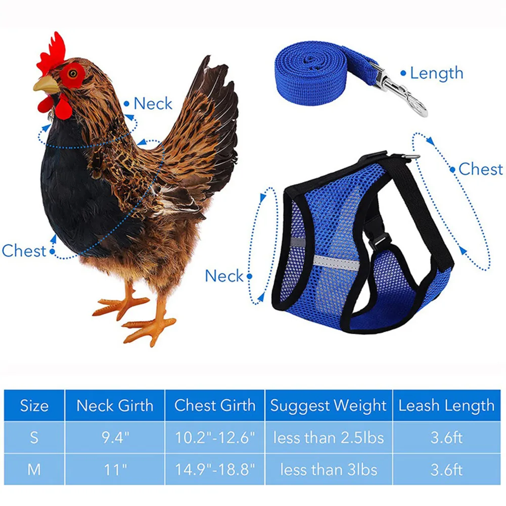 Adjustable Chicken Harness with Leash- Comfortable Hen Vest Breathable Mesh Poultry Vest Harness Duck Goose Hen Small Pets xqmg