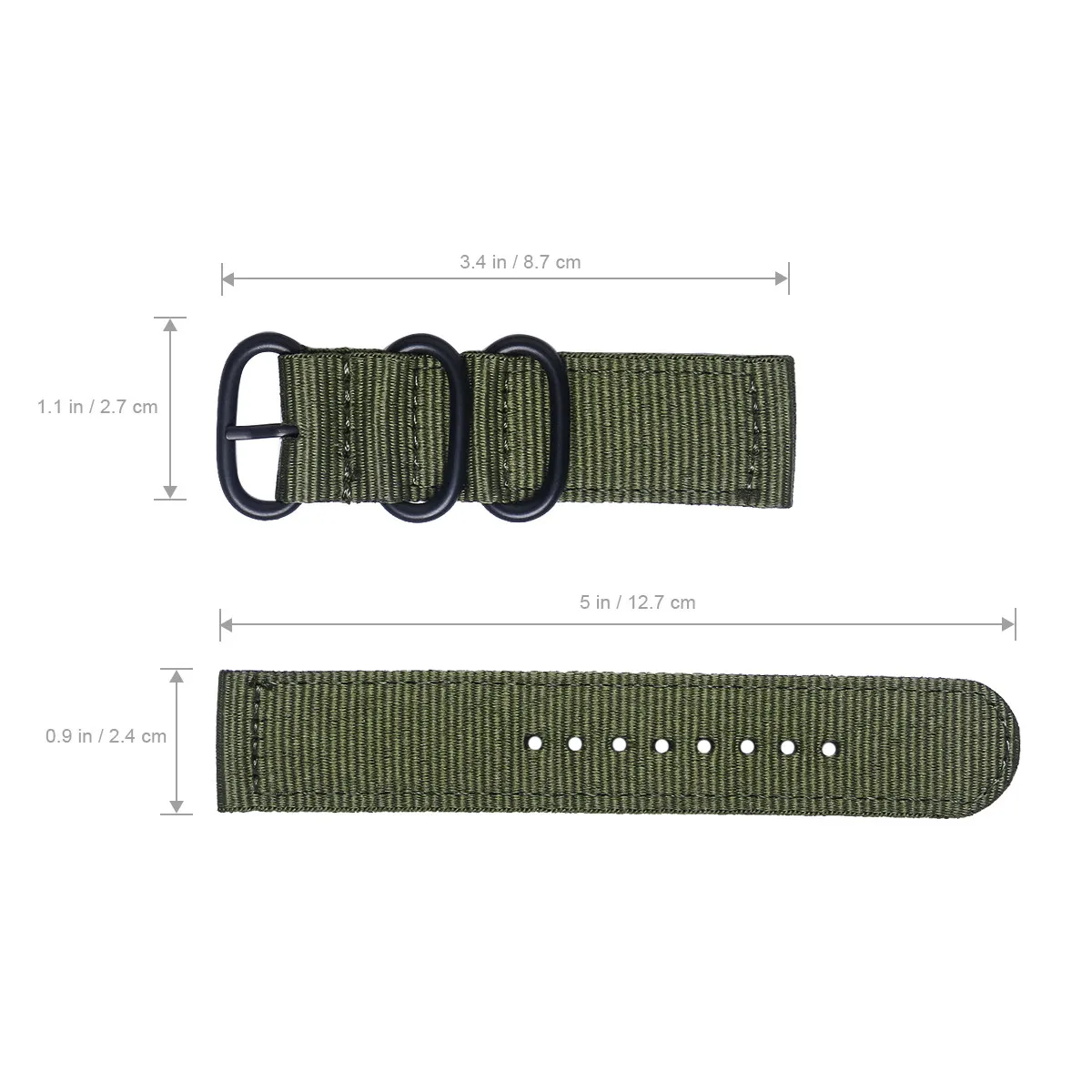 24Mm Nylon Watch Strap Heavy Duty Smooth Edge Seamless Welding Comfortable Odor Free Stainless Steel Clasp Watch Band Army Green