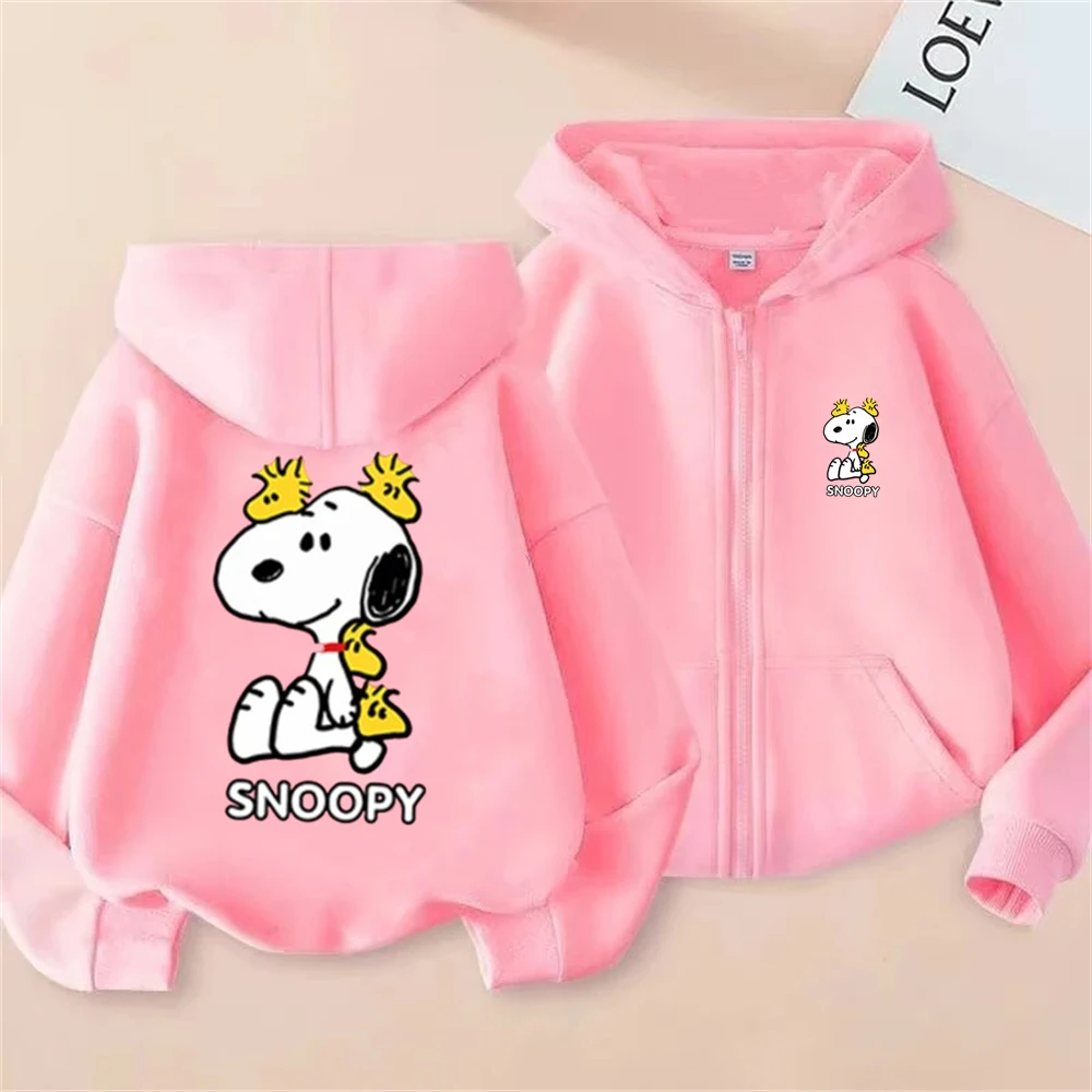 Pink Snoopy Children's Zipper cardigan Leisure Boy Girls Hoodie Coat Sweatshirt Kids Clothing Age 3-12 Toddler Long sleeves Top