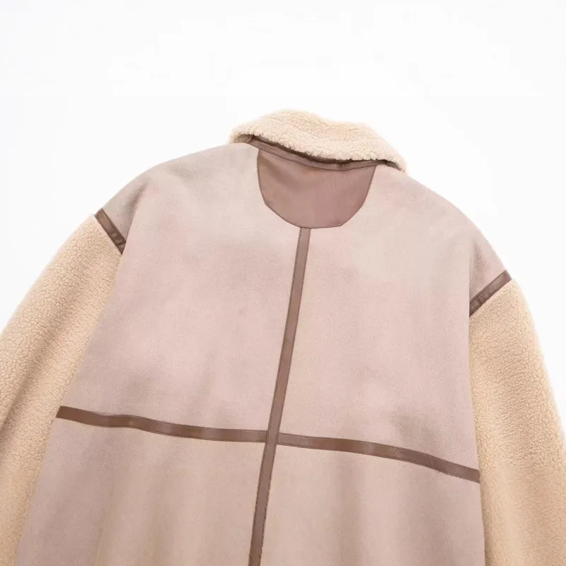 HKSH 겨울 신상 여성용 두꺼운 재킷 스탠드 칼라 지퍼 인조 스웨이드 패치워크 양털 PU 가죽 트렌드 인스 따뜻한 코트 HK15811