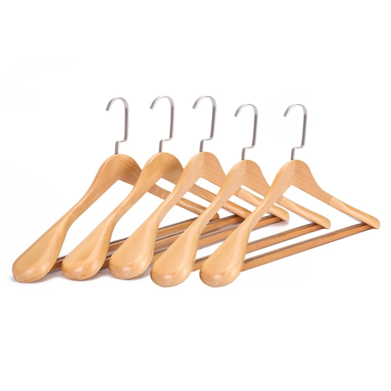 5Pcs Wide Shoulder Trackless Hanger Solid Wood Thick Coat Hanger Suit Hanger Non-Slip Clothing Hanger Shirt Hangers