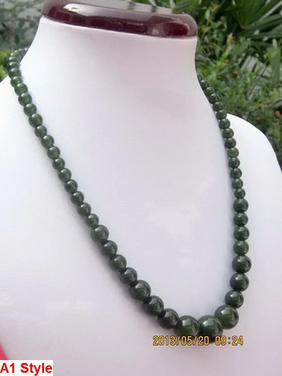 Wholesale 100% Natural Jade Dark Green Beads Tower Chain Necklace 1Pc