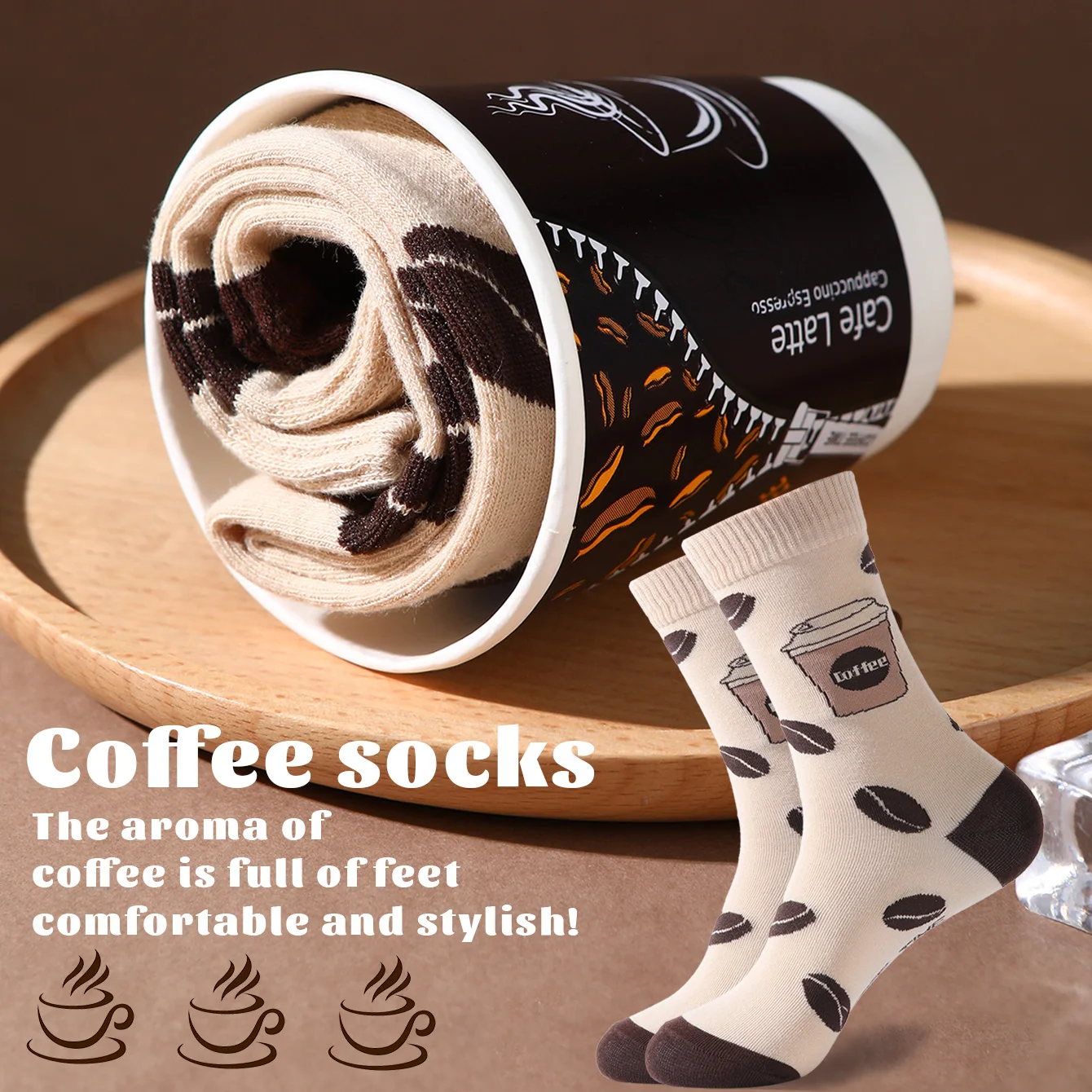 1 pair of unisex mid-calf socks in a novel and interesting coffee gift box, creative socks with a fashionable and trendy style, comfortable and breathable, suitable for parties, casual wear, Valentine's Day, Halloween, birthdays, Christmas, New Year, Thanksgiving, autumn and winter, all-season styles, creative gift box