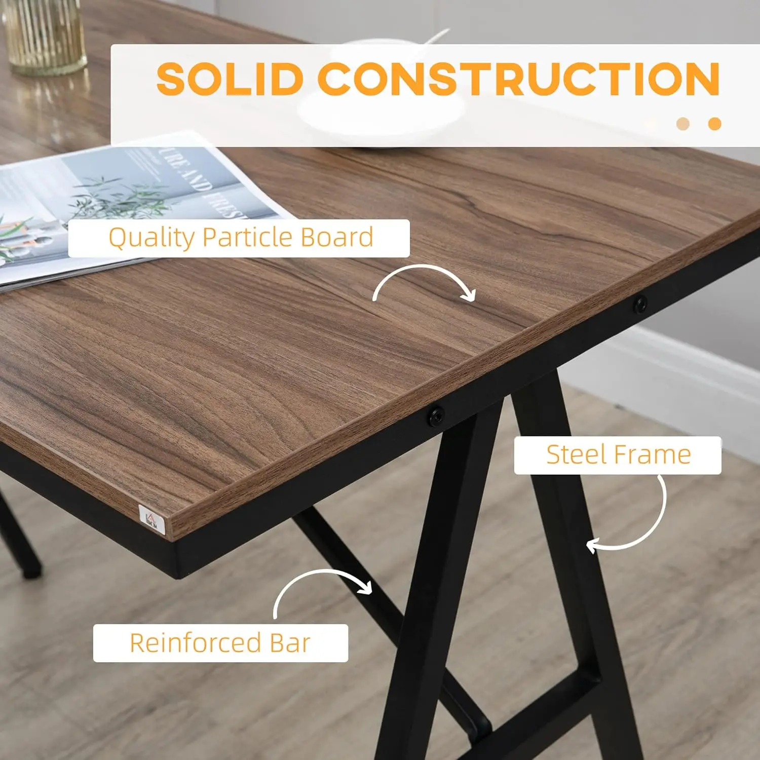 Industrial Bar Table With Steel Frame, Counter Height Table Pub Table For Kitchen Dining Room Cafe, Brown/Black