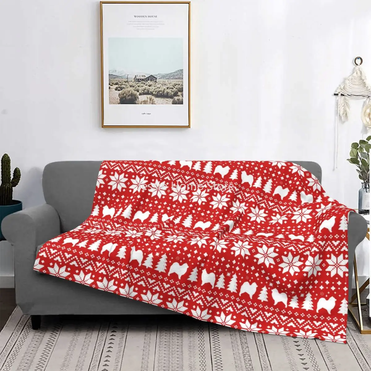 

Amoyed Dog Silhouettes Red And White Christmas Blankets Fleece Autumn Holiday Pattern Lightweight Throw Blanket for Home Car