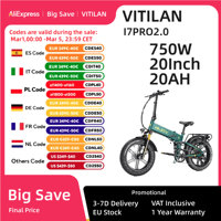 Vitilan I7 Pro 2.0 Foldable Electric Bike 20*4.0 Inch Fat Tire 750W Motor E-Bike 48V 20Ah Removable Battery 28mph Max Speed IPX6