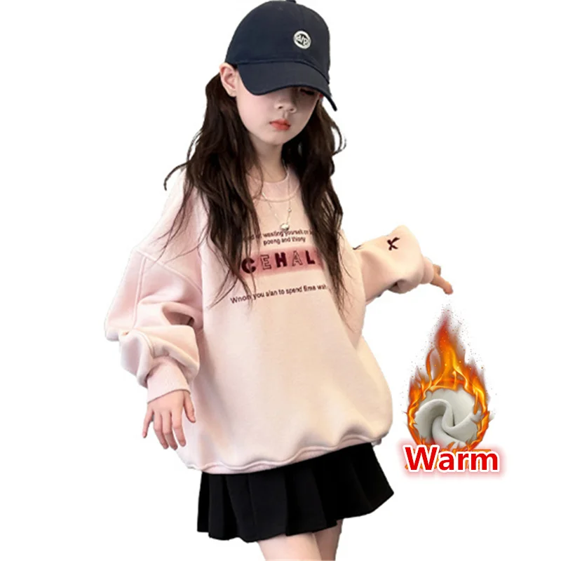 

Kids Autumn Winter Clothes For Big Girls Warm Letter Sweatshirts Cotton Soft Fleece Casual Pullover Top Teenager Clothes Outfits