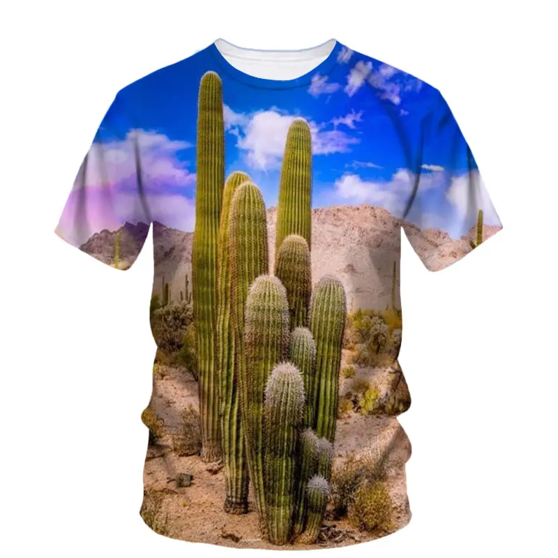 Hip Hop Cactus Plant Graphic Men'S T-Shirt Summer 3d Printed Fashion Street Fun O Collar Short Sleeve Large Silhouette Clothing