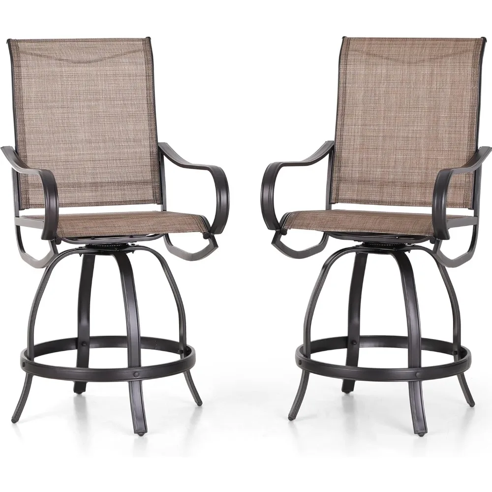 

Sophia and William Patio Bar Stools Counter Height, Set of 2, Swivel Bar Chairs, Supports 300 lbs (Brown Fabric)