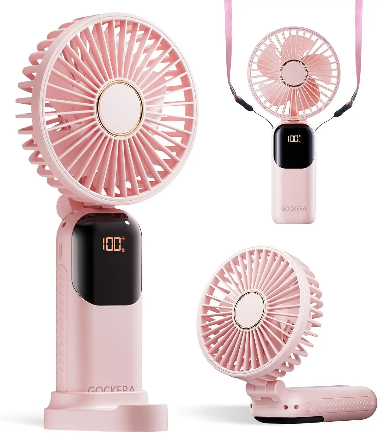 

4200mAh Portable Fan, 5 Speeds & Digital Display, 180° Foldable Handheld/Neck/Desk Fan for Outdoor Indoor, Ultra Quiet (Pink)