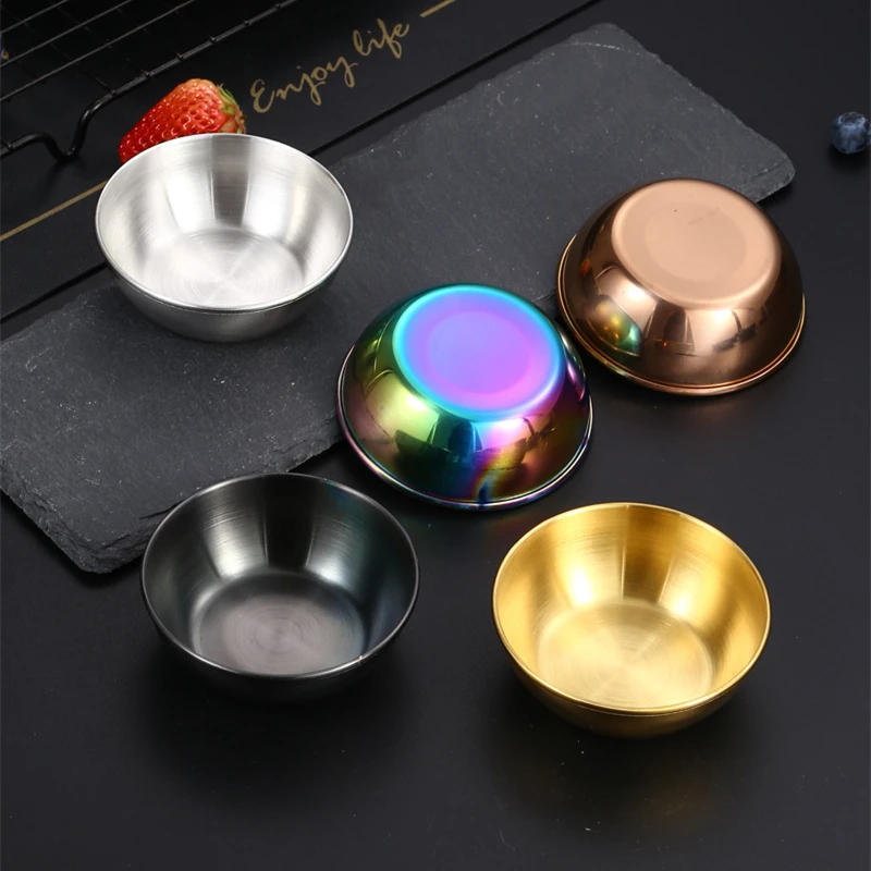 Stainless Steel Round Seasoning Sauce Dish Appetizer Serving Tray Vinegar Spice Plates Ketchup Dipping Bowl Kitchen Supplies