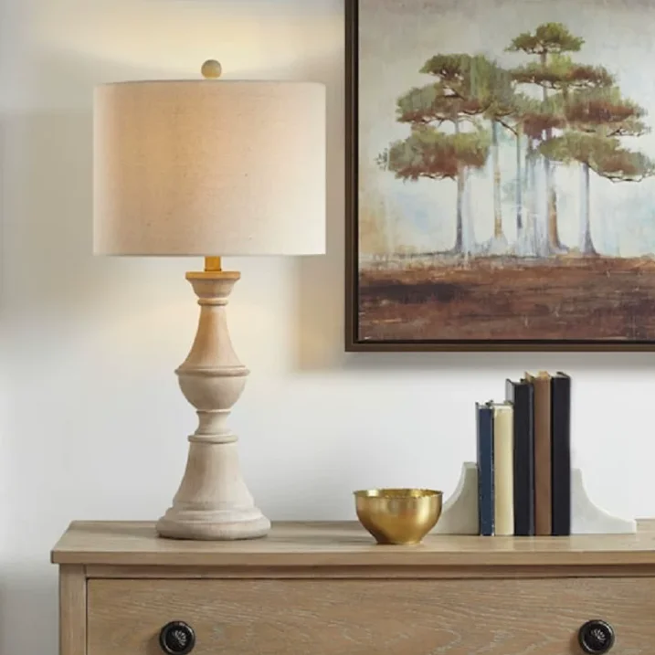 American Country Farmhouse Style Wooden and Fabric Retro Cozy Bedroom Headboard Desk Lamp Living Room Study Customized Desk Lamp