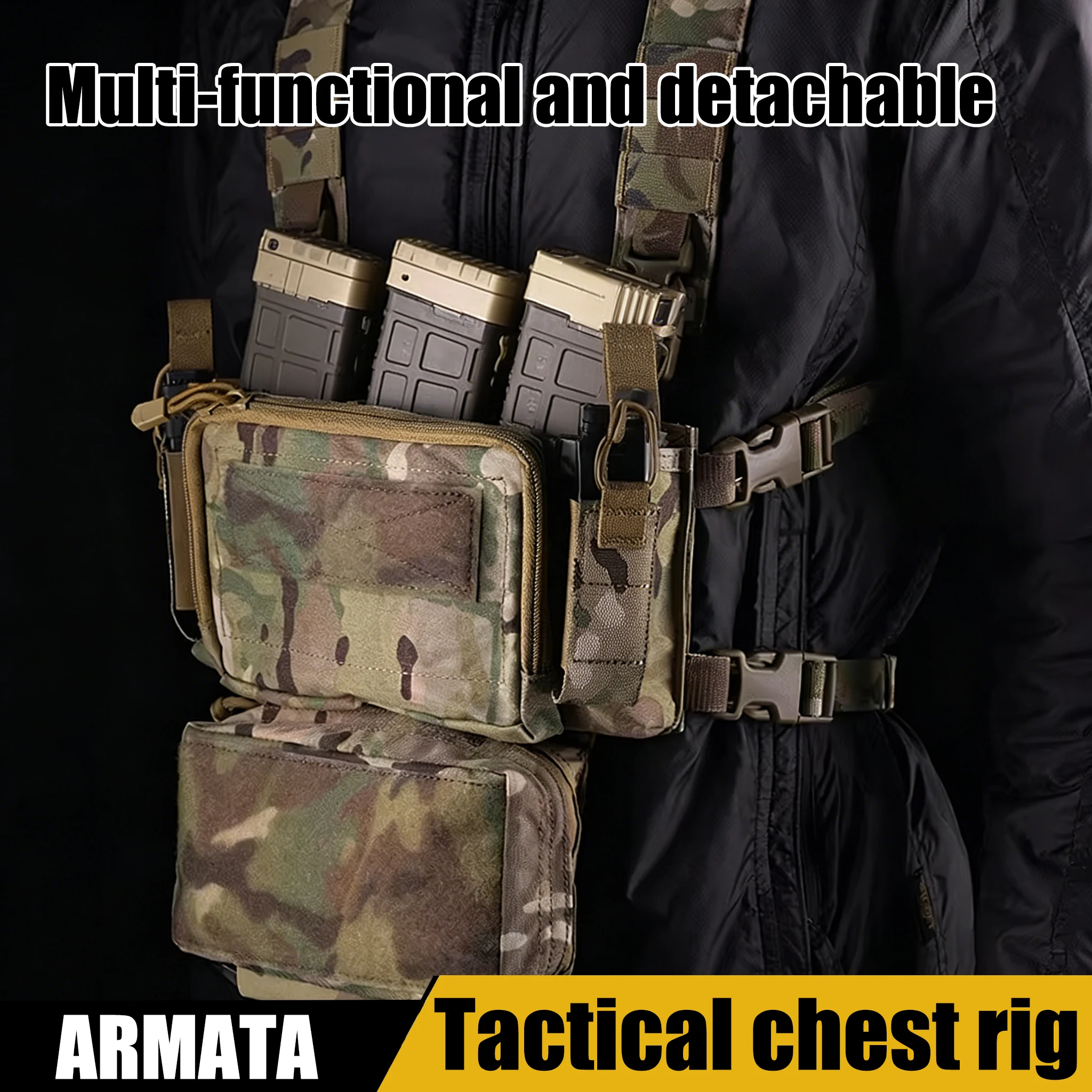 

D3CRM Camouflage Tactical Chest Rig Set - Multifunctional Detachable Lightweight Chest Mount with Support Frame for Outdoor Gear