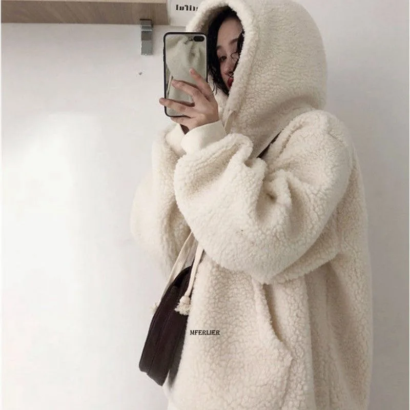 Large Size 6XL 150kg Winter Women Fleece Jacket Women Outdoor Warmth Pullover Sweatshirt Women Hooded Outwear