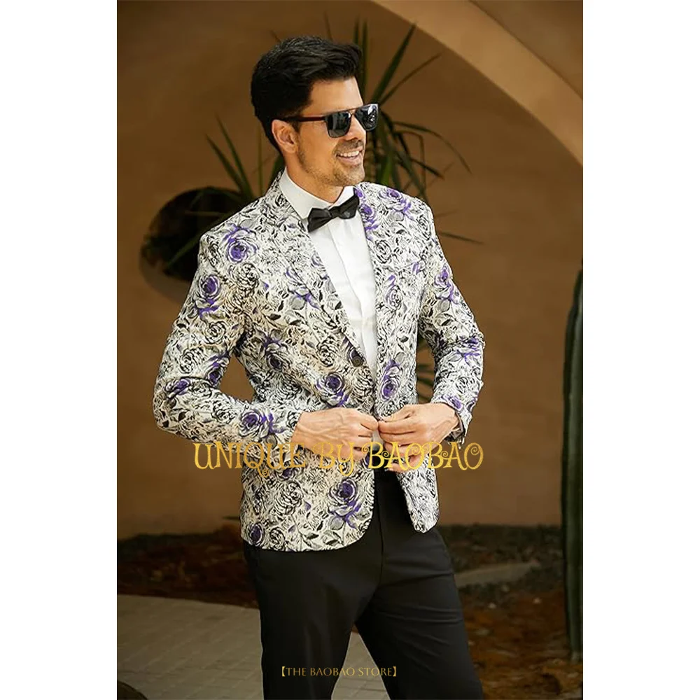 Men's Wedding 2-piece Suit (Jacket + Black Pants) Unique Floral Blazer Party Suit Cocktail Banquet Concert Tailored Tuxedo