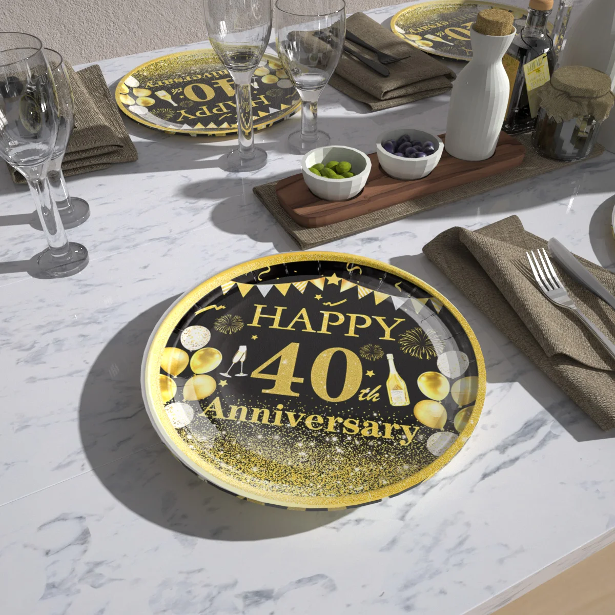 10pcs 40, 50, and 60 Anniversary Celebration Theme Tableware Paper Plate Disposable Anniversary Celebration Party Paper Plate