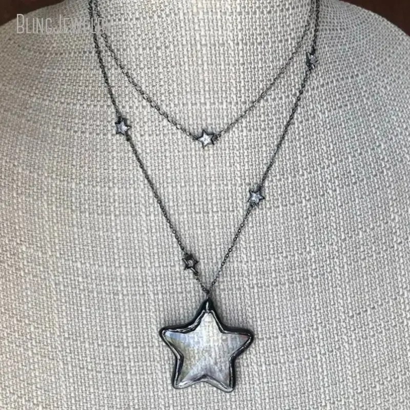 

10pcs Gunmetal Crystal Star Necklace Women Small Choker Set Bold Statement Stainless Steel Chain Jewelry Personalized