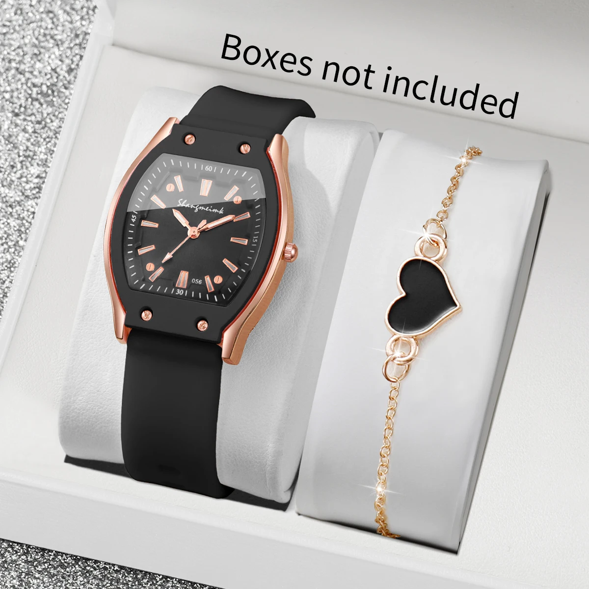 2PCS Fashion Silicone Strap Women Quartz Watch Heart Bracelet Set Simple Ladies Analog Wristwatches Reloj Mujer (Without Box)