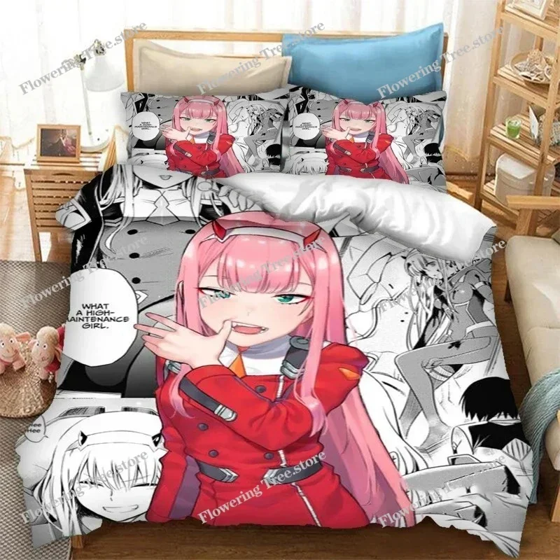 DARLING in The FRANXX Zero Two 02 Bedding Set Boys Girls Twin Queen Size Duvet Cover Pillowcase Bed Kids Adult