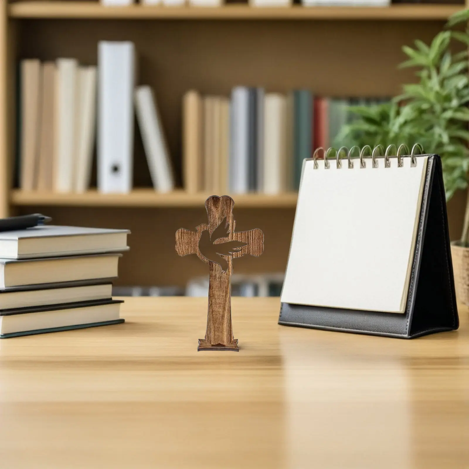 4Sets Wooden Tabletop Cross Decor Rustic Spiritual Art Piece for Altar Church Baptism Wedding Home Office Desk Easter