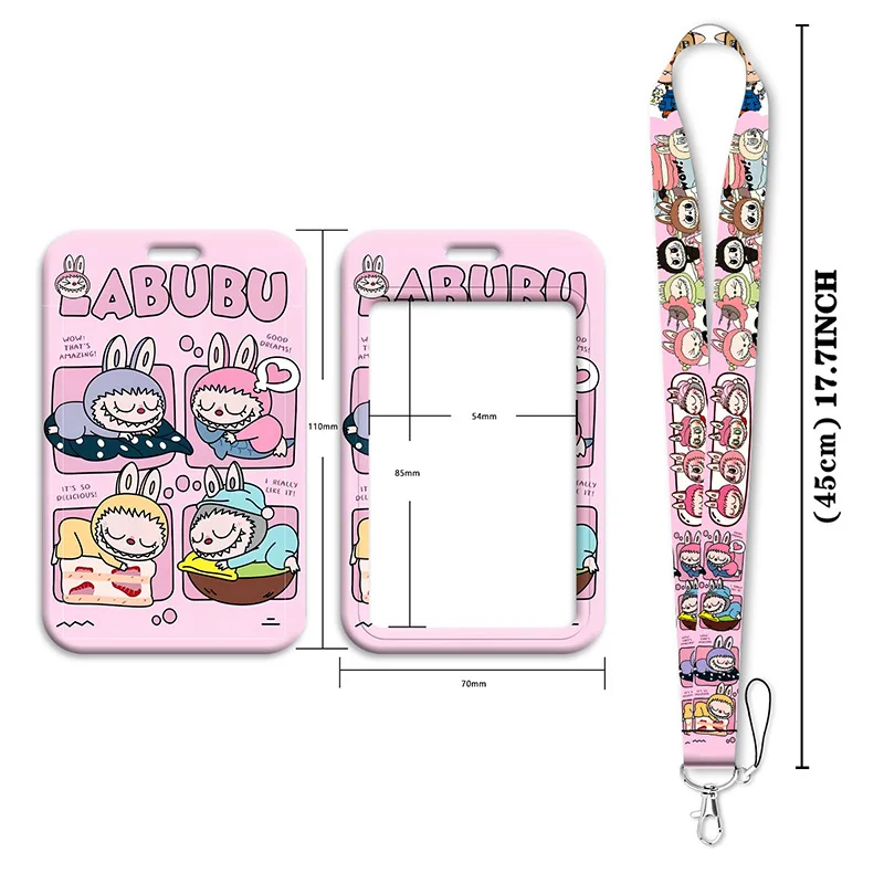 

Kawaii Labubu Cartoon Anime Card Holders Women Men Credit Card Holder Cute Kids Lanyard Keychain Student Bus Card Cover Gift