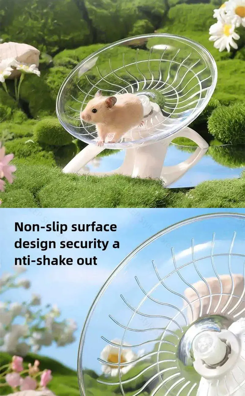 Geräuscharmes Hamster-Flugteller-Laufrad für syrische Hamster, Igel & Eichhörnchen – Stabiler Ständer, rutschfestes Spielzeug – Detail 10