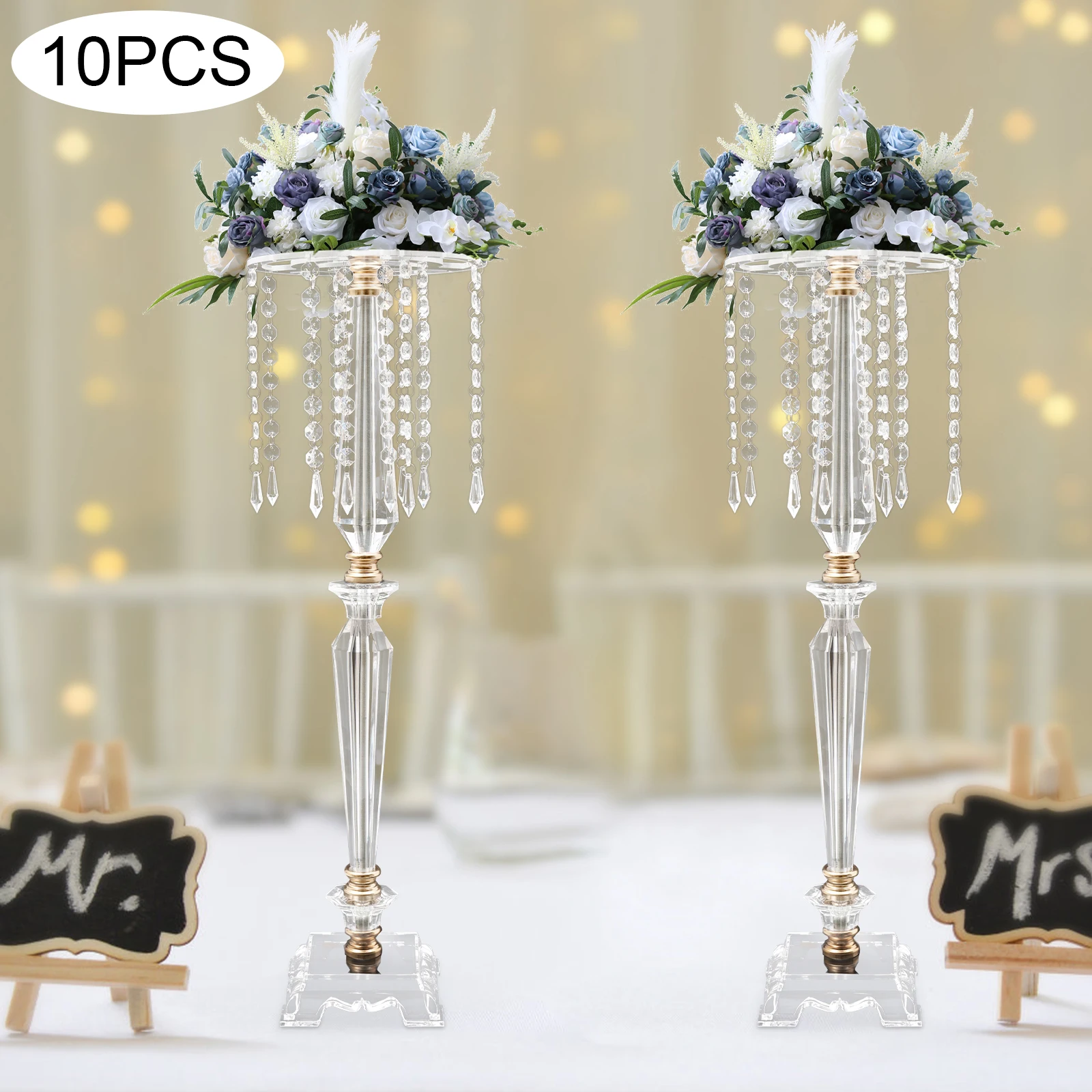 10PCS Wedding Props Crystal Ornaments Flower Vase Stage Main Table Creative Decoration Table Centerpiece 25.98in Acrylic Vase