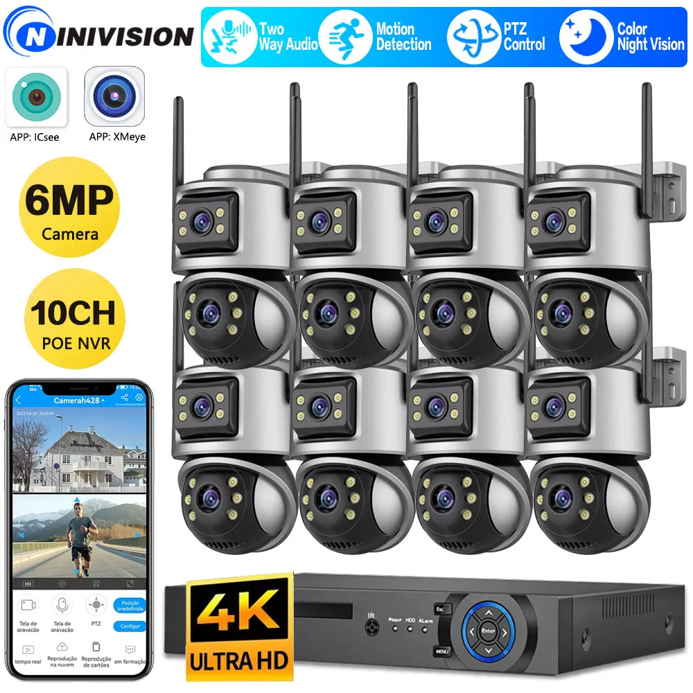 

8MP 4K PTZ Wifi Camera Dual Lens Dual Screen Human Detect Auto Tracking 4K 10CH POE NVR Outdoor Surveillance System iCSee App