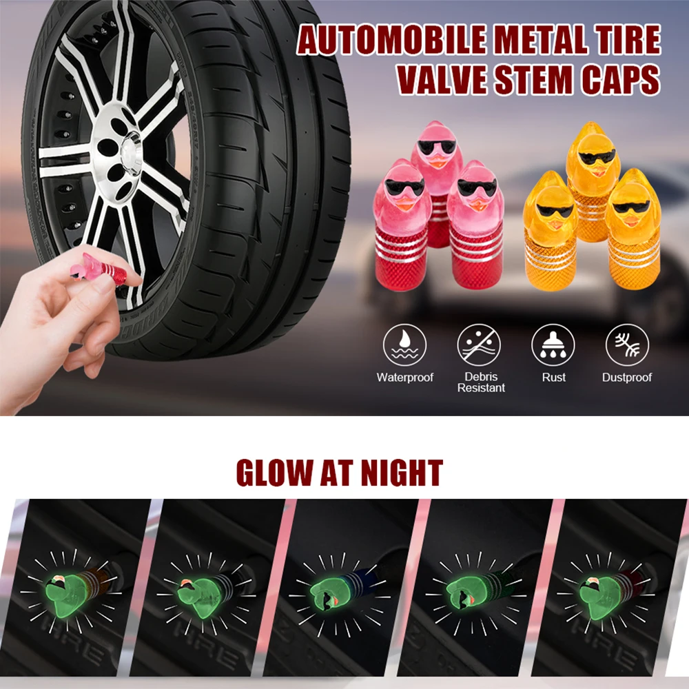 

4PCS Duck Valve Stem Caps Tire Valve Caps with O Rubber Ring, Black Dust Caps for Cars, SUVs, Bike, Bicycle, Trucks, Motorcycles