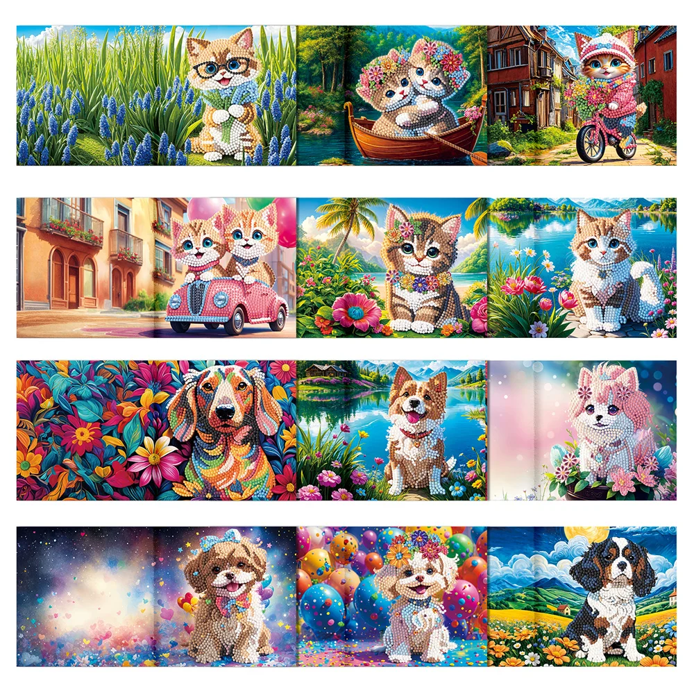 1-12Pcs Cartoon Animals Diamond Painting Christmas Cards diy Thank You Greeting Card New Diamond Embroidery Cards Handmade Gifts