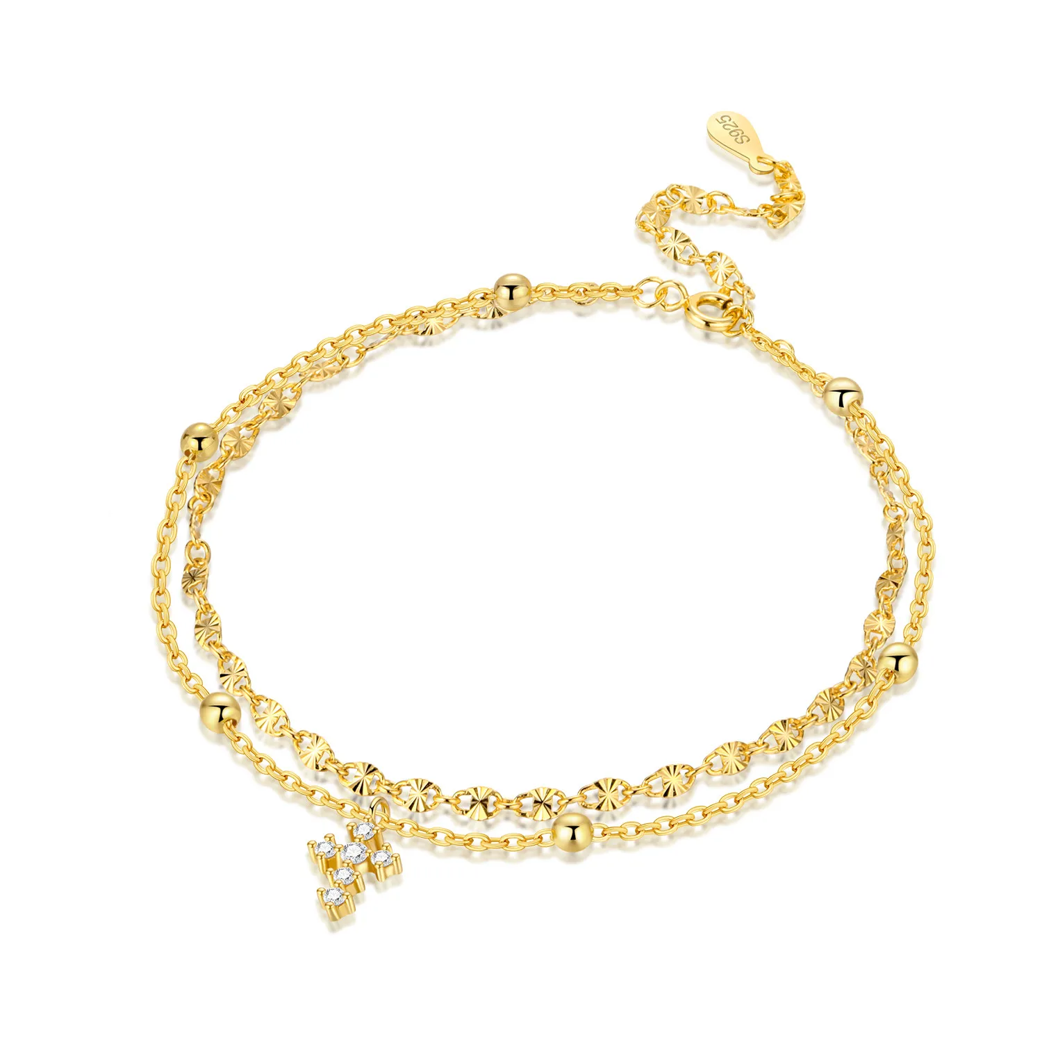 Women's S925 Sterling Silver Double Star Shaped Chain Anklet
