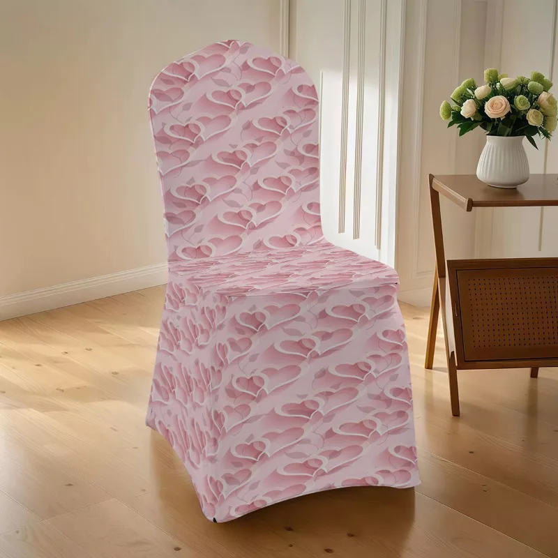 Romantic heart print stretch chair cover. Washable, easy to install. Ideal for weddings, engagements & gifting.
