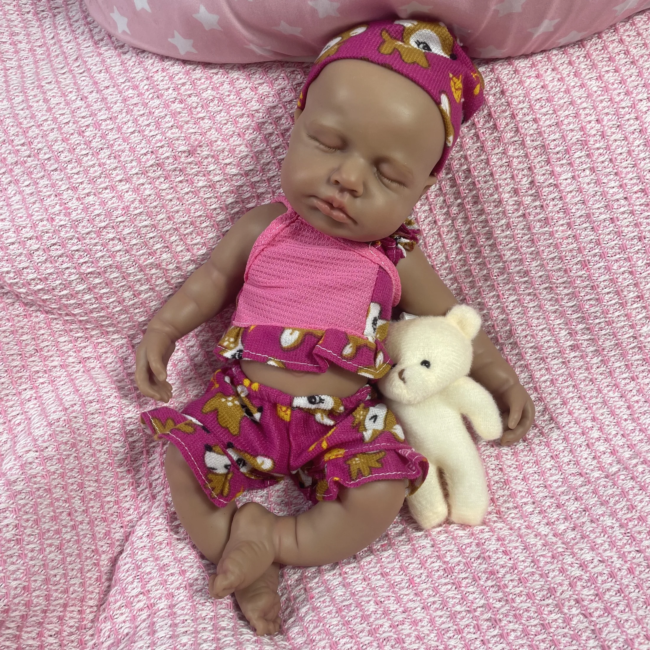 

Mini 12-13 Inch Dark Skin Silicone Reborn Baby Doll LouLou Black Girl Full Solid Silicone Washable Doll Toy Christmas Gift