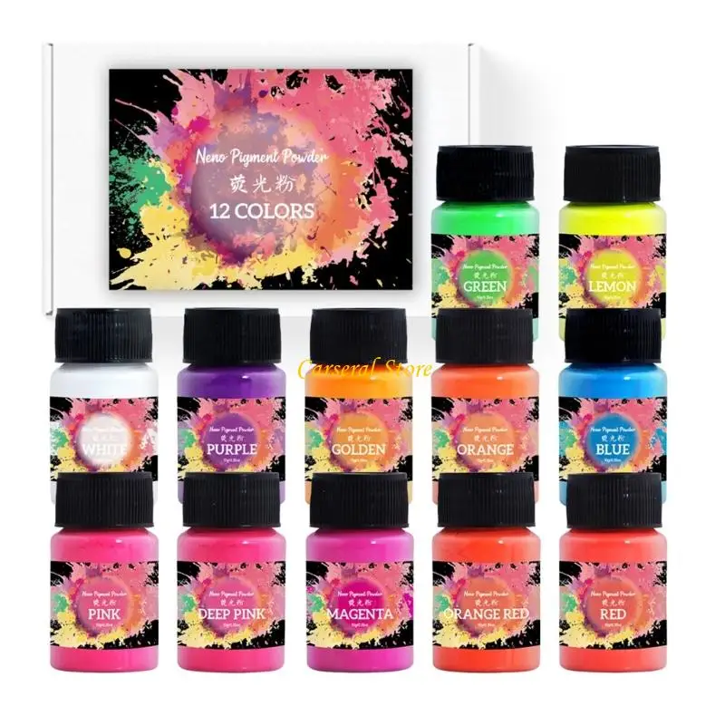 

M4YF 12 Pieces Set of Fluorescent Pigment Powder for Art Projects Supplies Easy To Blend and Use On Various Materials