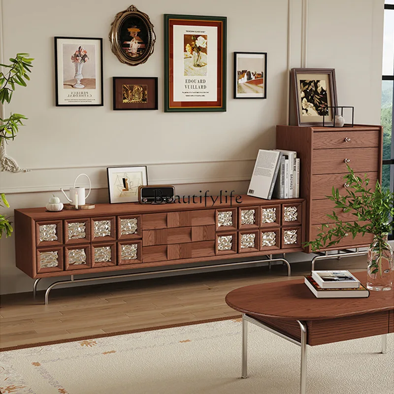 

French vintage style solid wood TV cabinet living room home storage cabinet