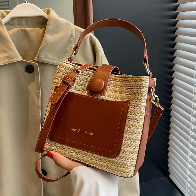 

Grass Woven Bag Women 2023 New High-end Sense Niche Design Crossbody Bag This Year Popular Hand Woven Bucket Bag