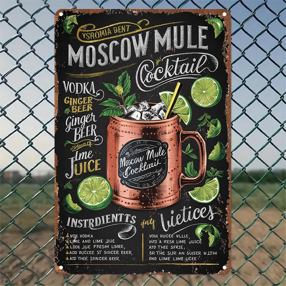 1pc of Vintage Moscow Mule Cocktail Recipe Tin Sign, Aluminum Wall Art Suitable for Home, Bedroom, Restaurant, Bar, Cafe, School