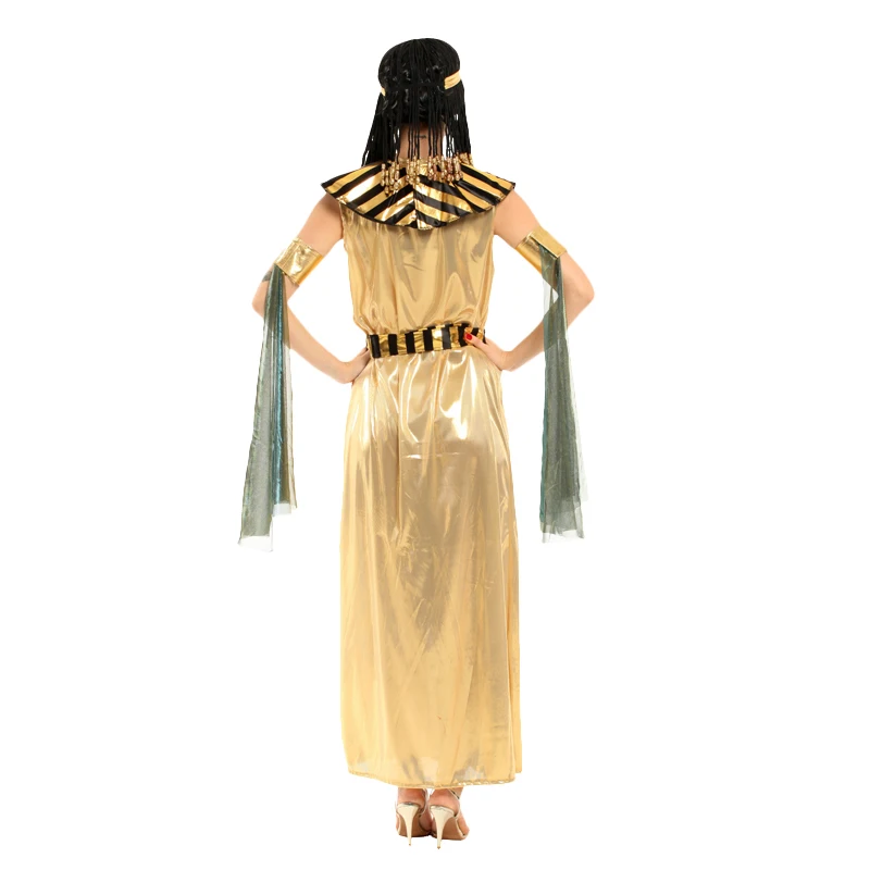 Adult Golden Ancient Egyptian Cosplay King Queen Robe Headwear Purim Party Fancy Dress Up