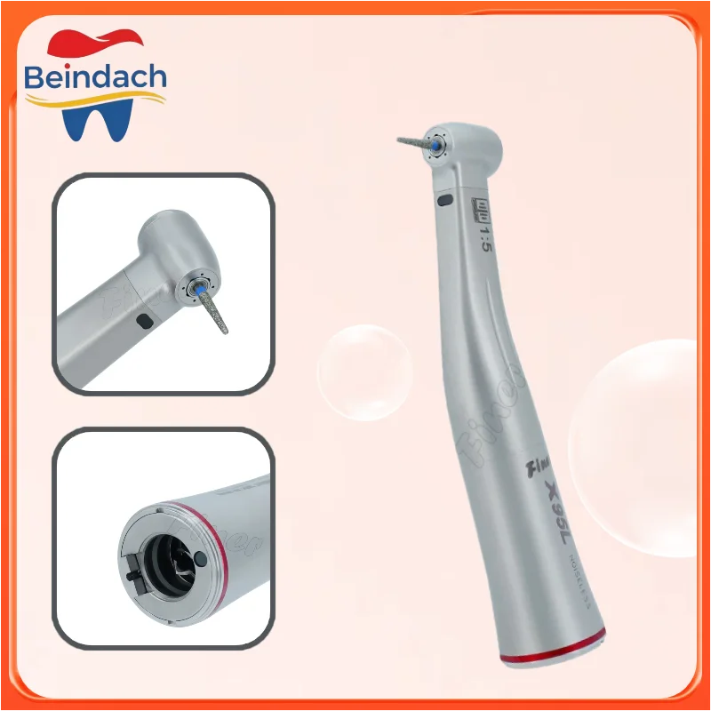 Pièce à main dentaire contre-angle 1:5 à fibre optique avec quatre jets d'eau internes et anneau rouge